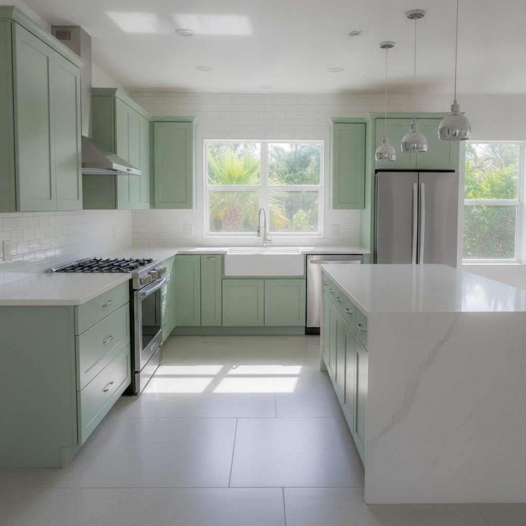 Sage green cabinets